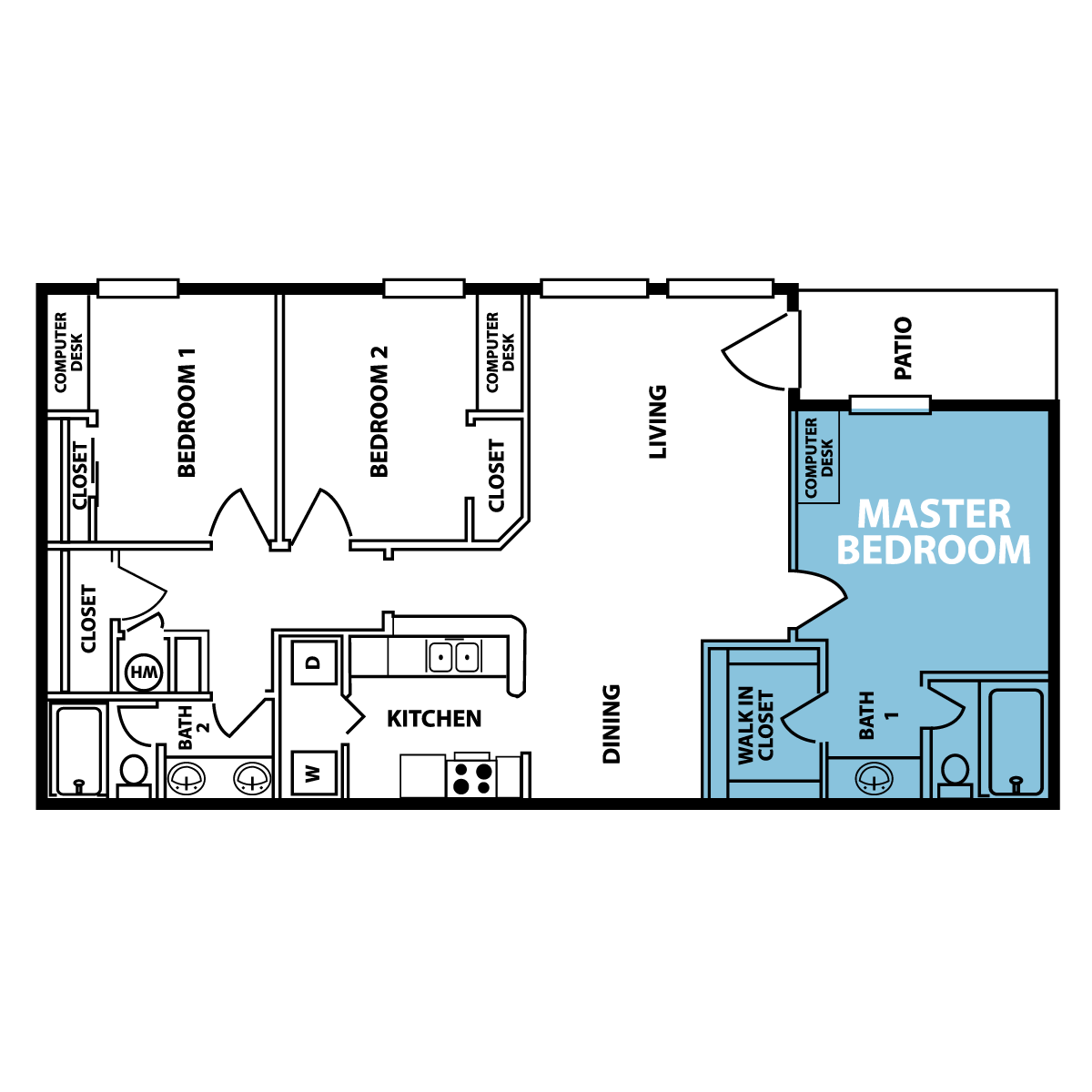 3 Bed 2 Bath Floor Plan 3 Bed 2 Bath Floor Plan at Collective on Riverside, Austin, TX