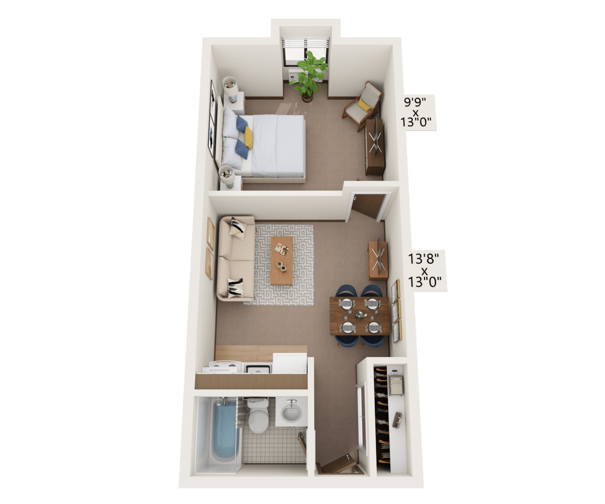 One Bedroom floor plan at Della Plaza
