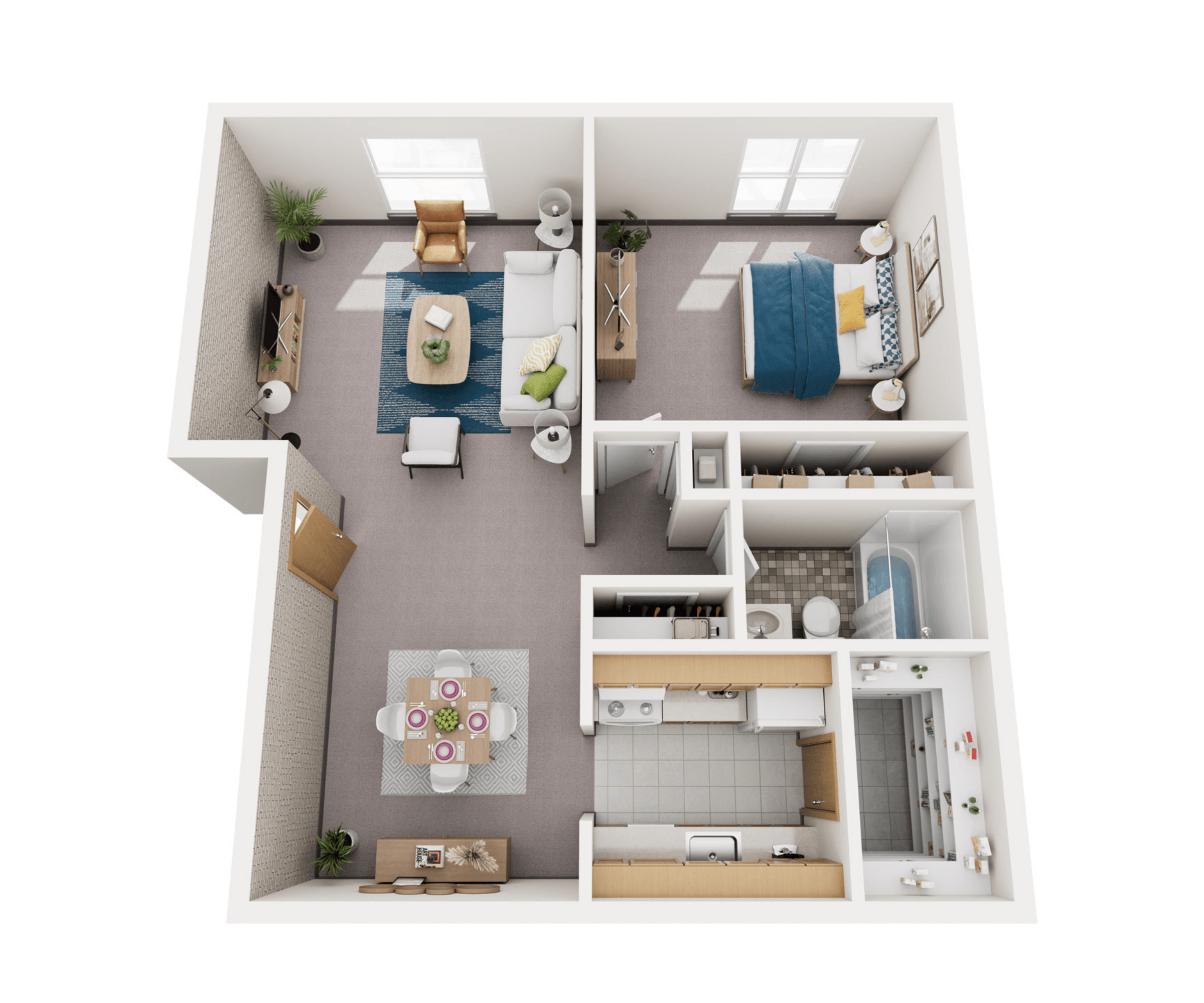1 Bedroom 1 Bath floor plan at Foster Road Apartments
