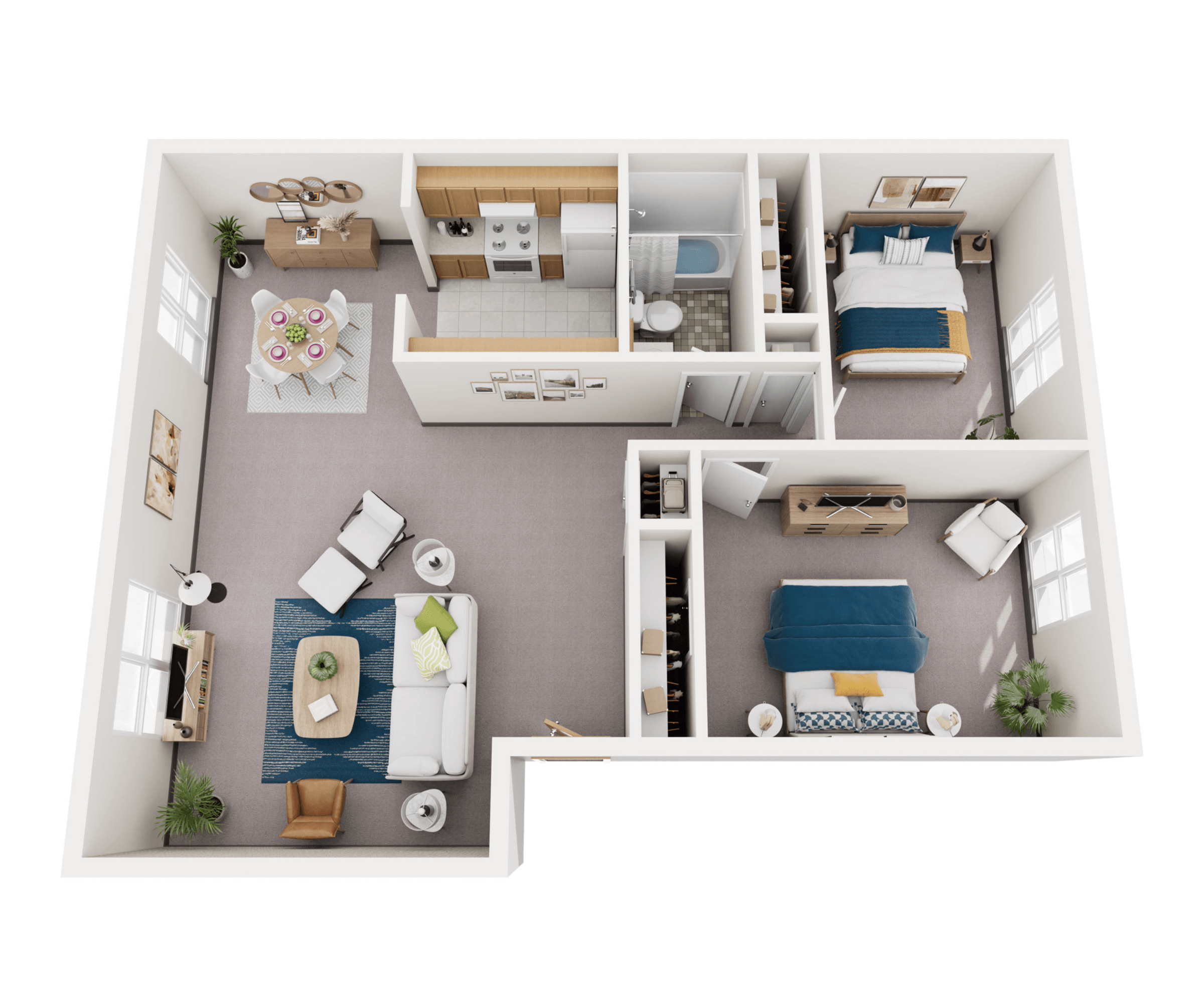2 Bedroom 1 Bath floor plan at Foster Road Apartments