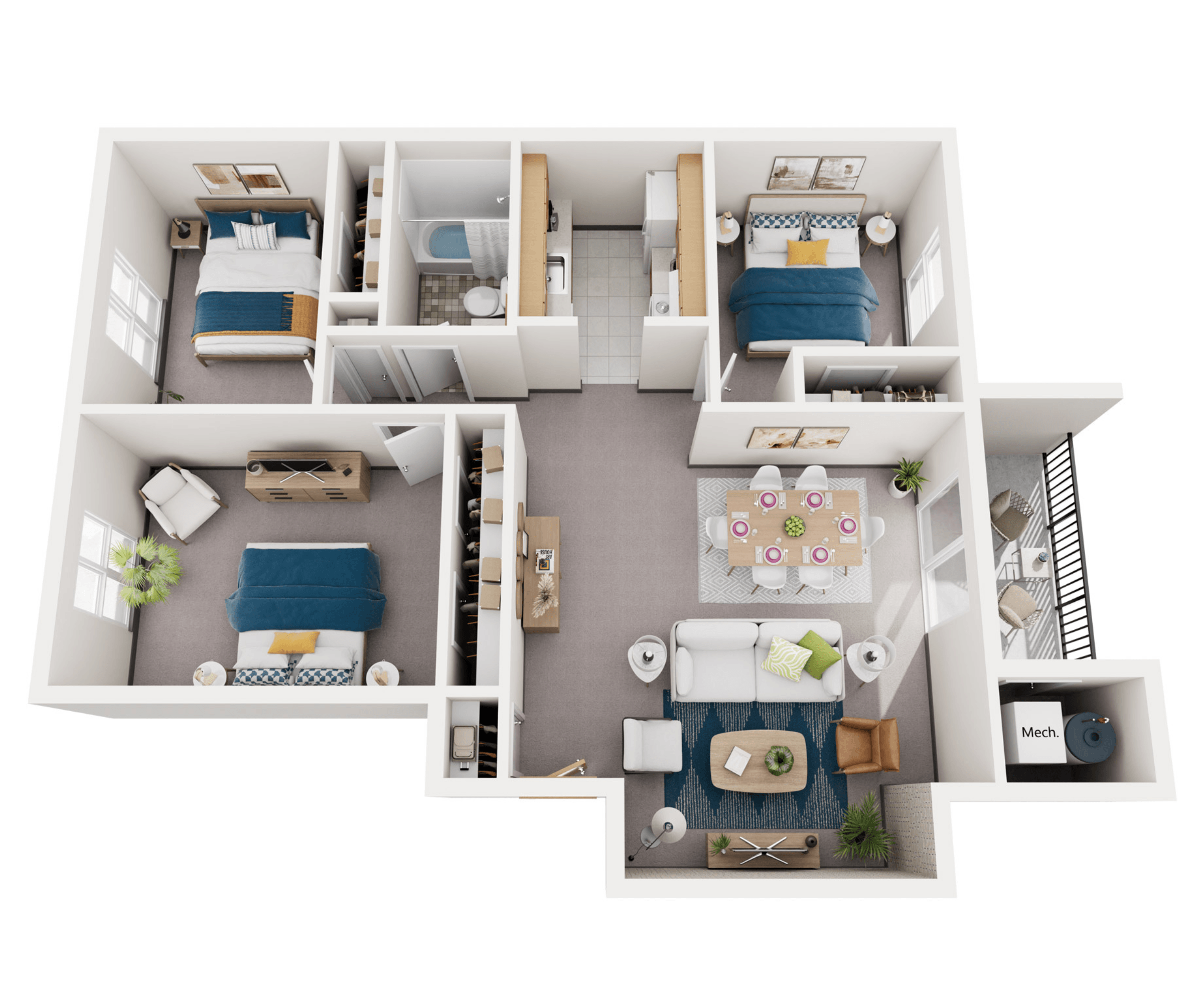 3 Bedroom  1 Bath floor plan at Foster Road Apartments