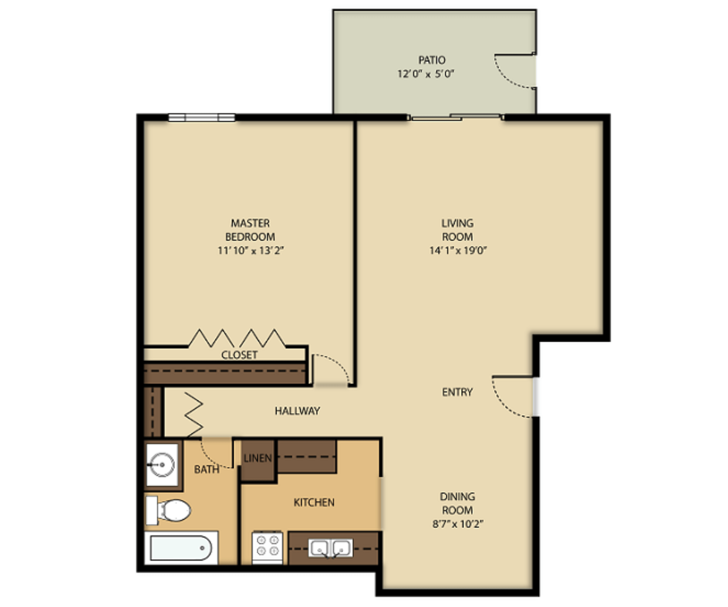 1 Bed 1 Bath floor plan at Frick Park Village