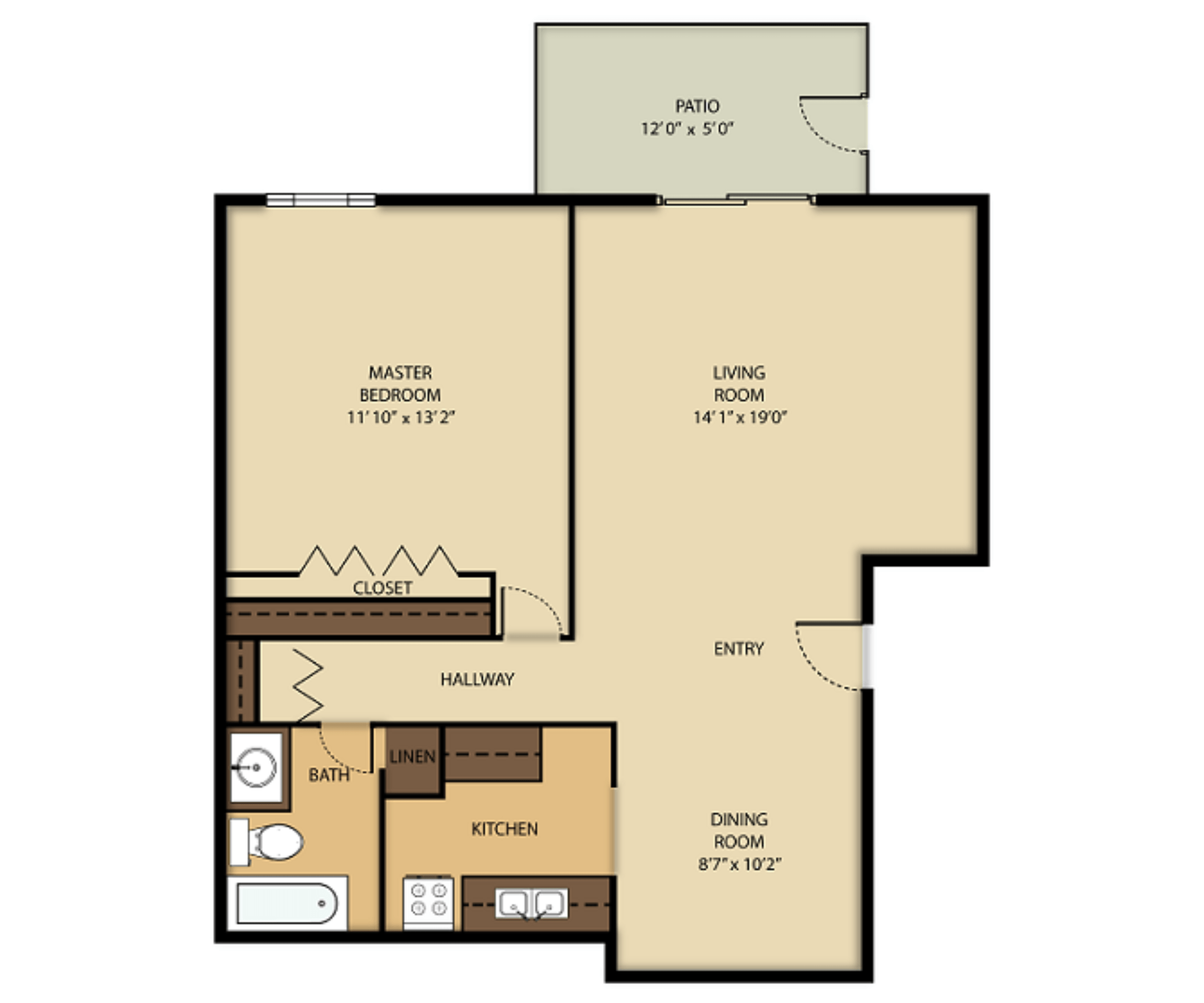 1 Bedroom 1 Bath floor plan at Green Acres