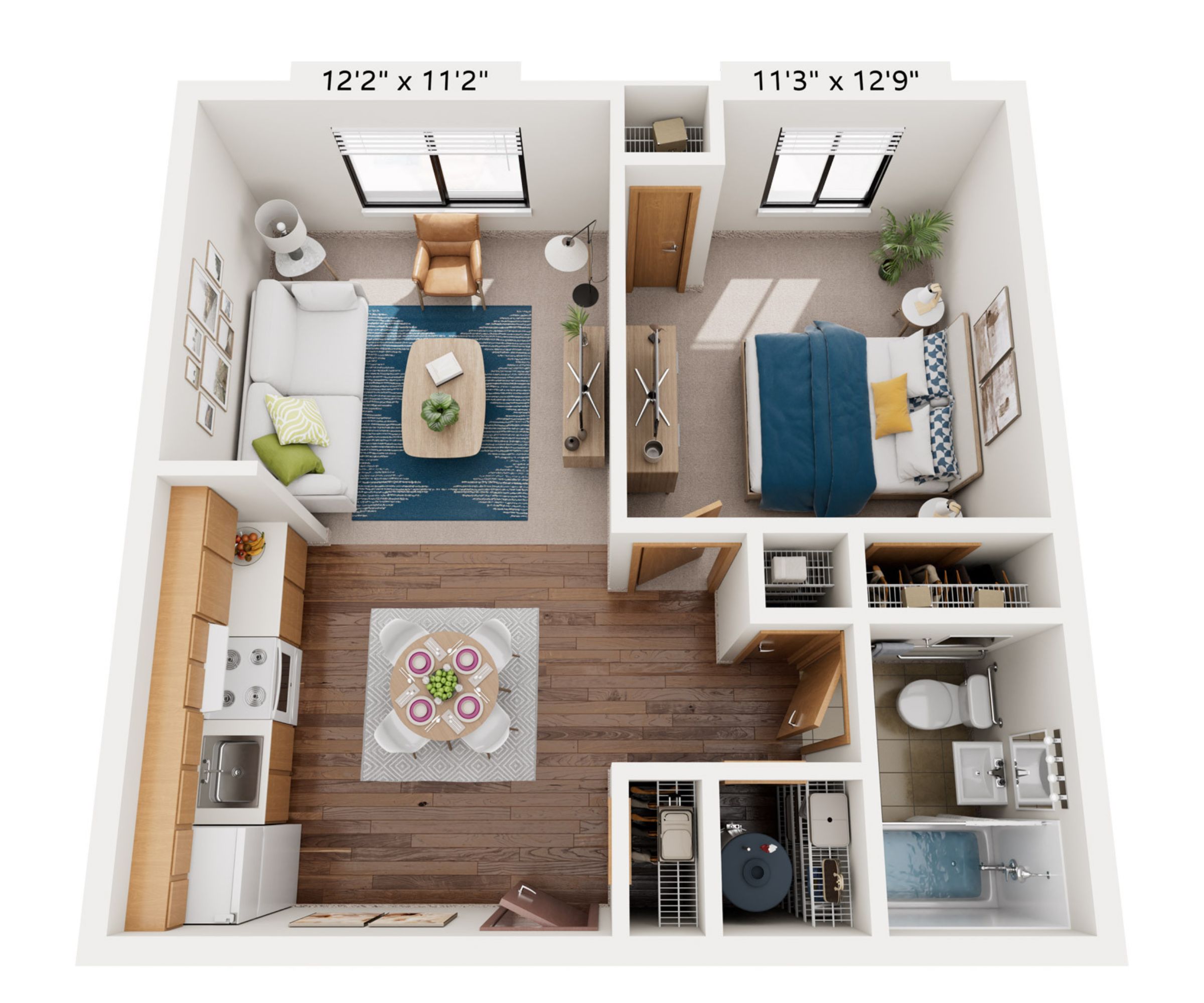 1 Bedroom  1 Bath floor plan at Hawthorne Apartments