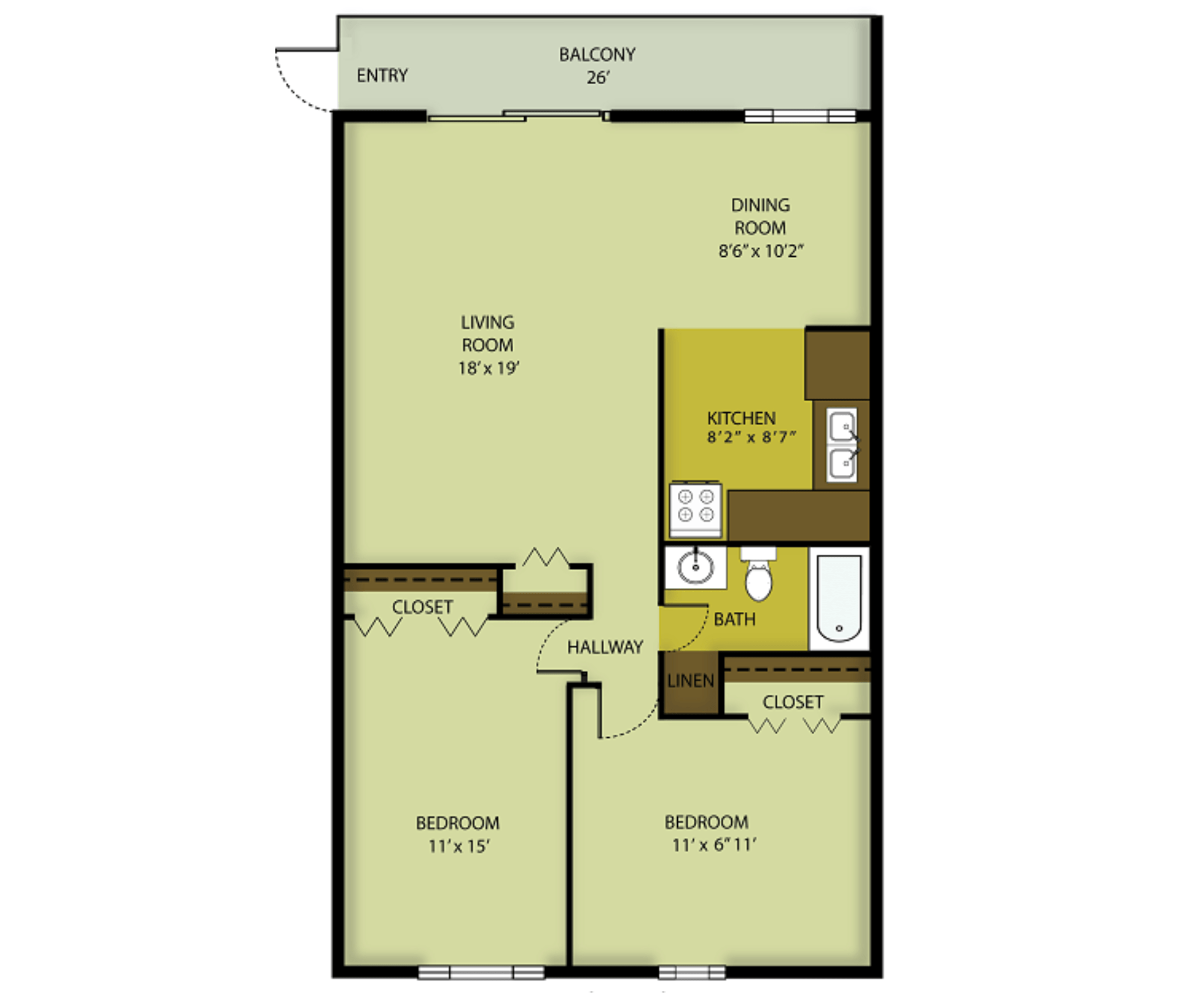 2 Bed 1 Bath floor plan at Hep Park Village