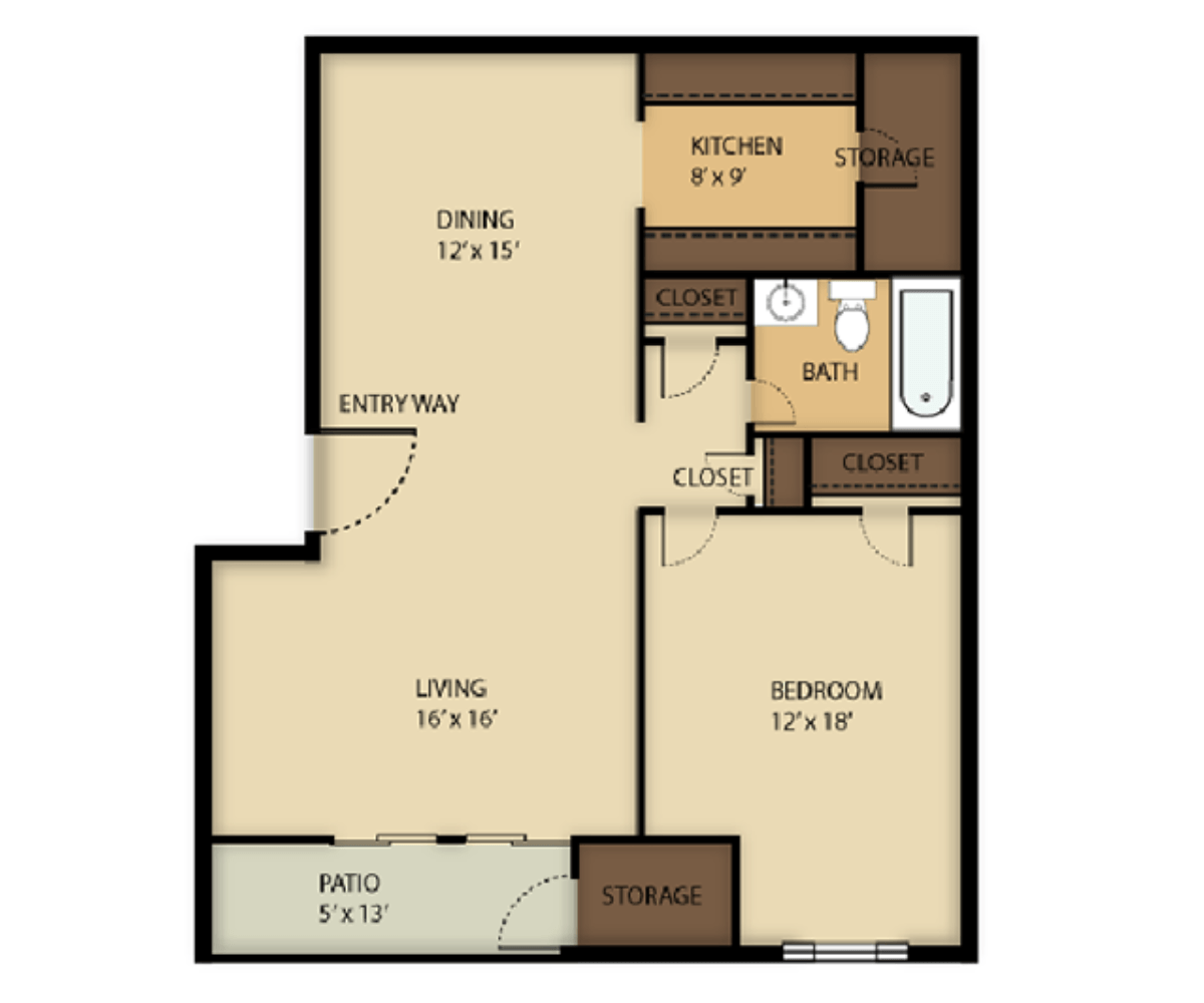 1 Bedroom Concord floor plan at Heritage Park