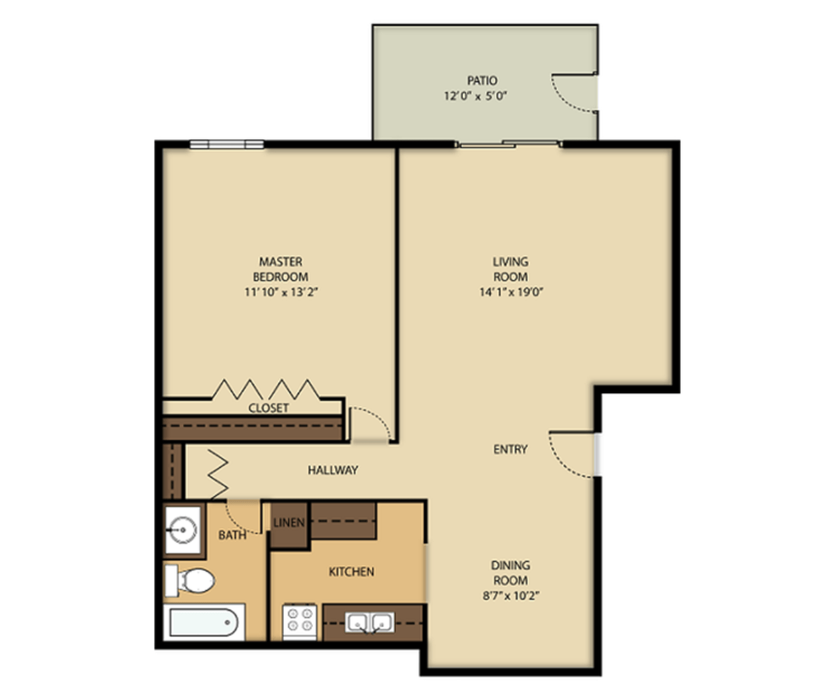 1 Bed  1 Bath floor plan at Highland Manor