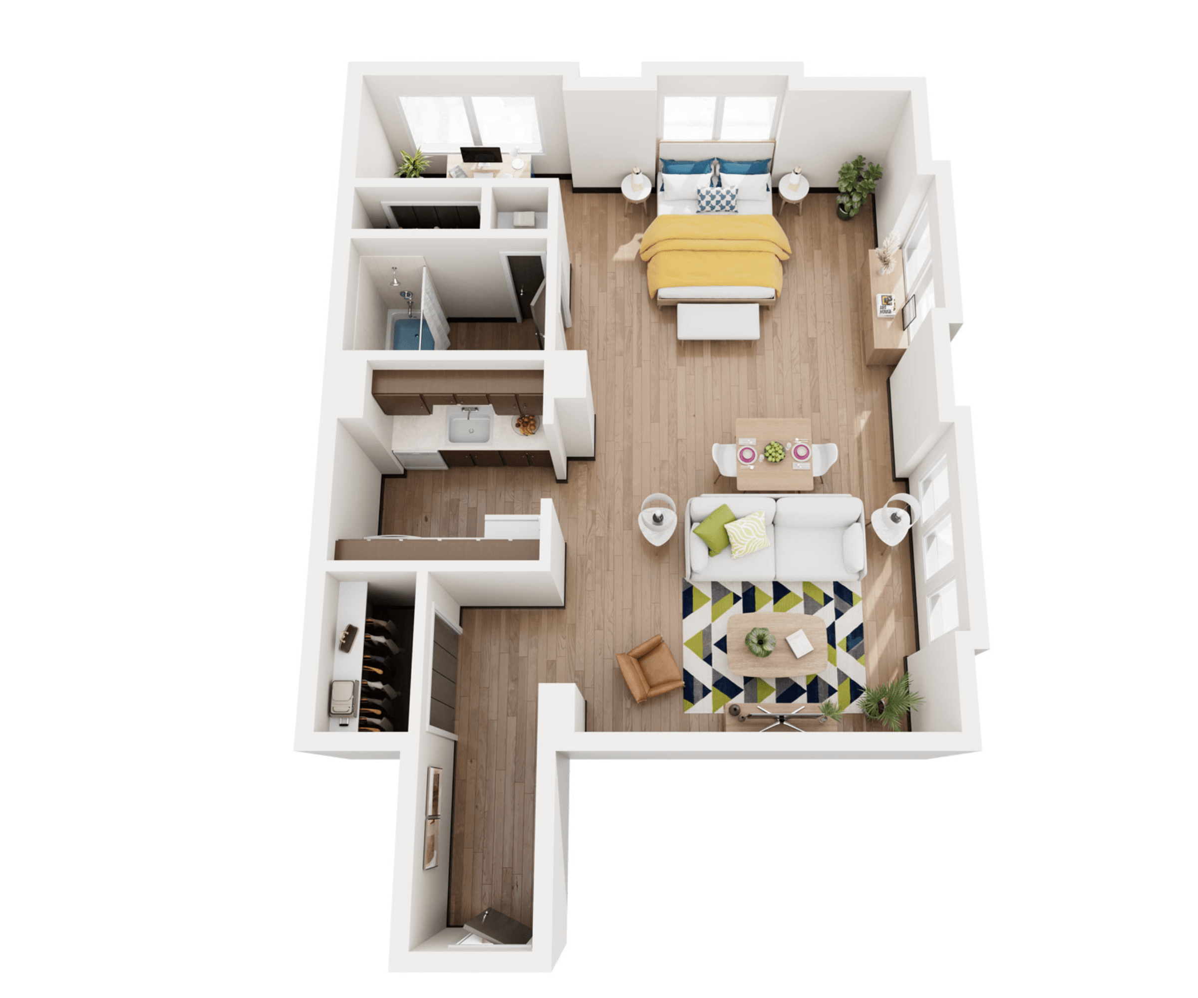 Studio floor plan at Kensington Arms Apartments