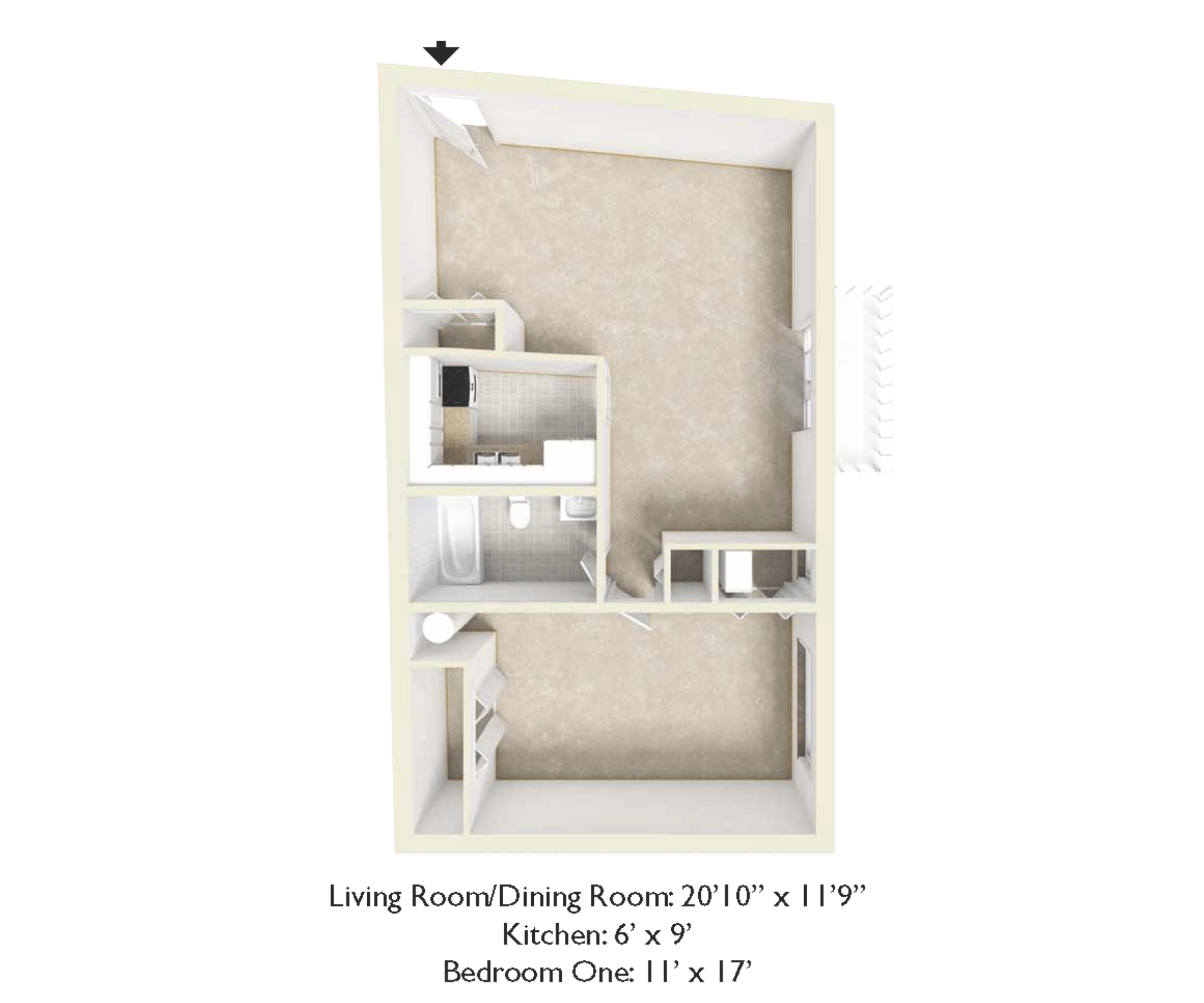 1 Bedroom  1 Bath floor plan at Markvue Apartments