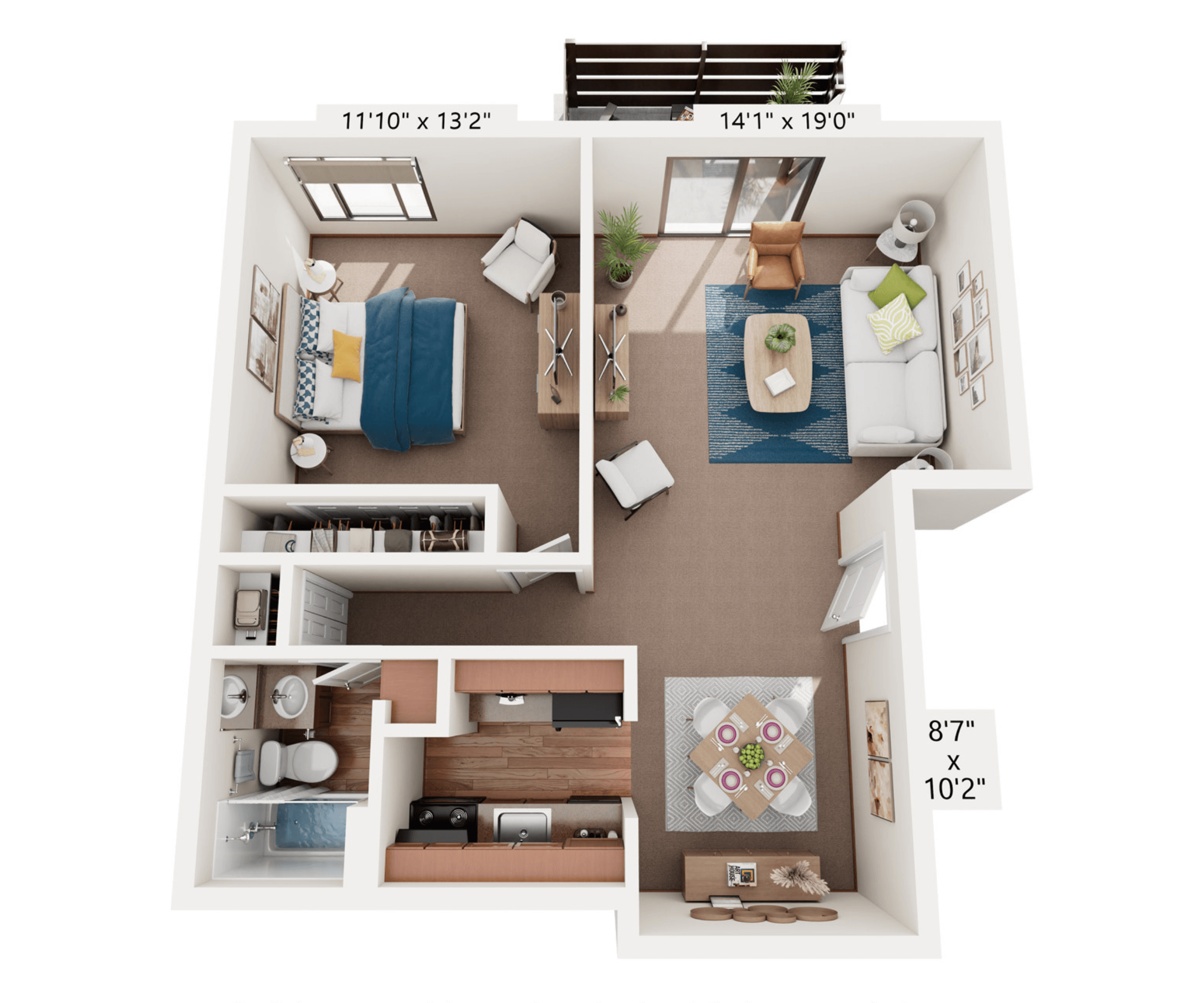1 Bed, 1 Bath w/ Balcony or Patio floor plan at Quality Court
