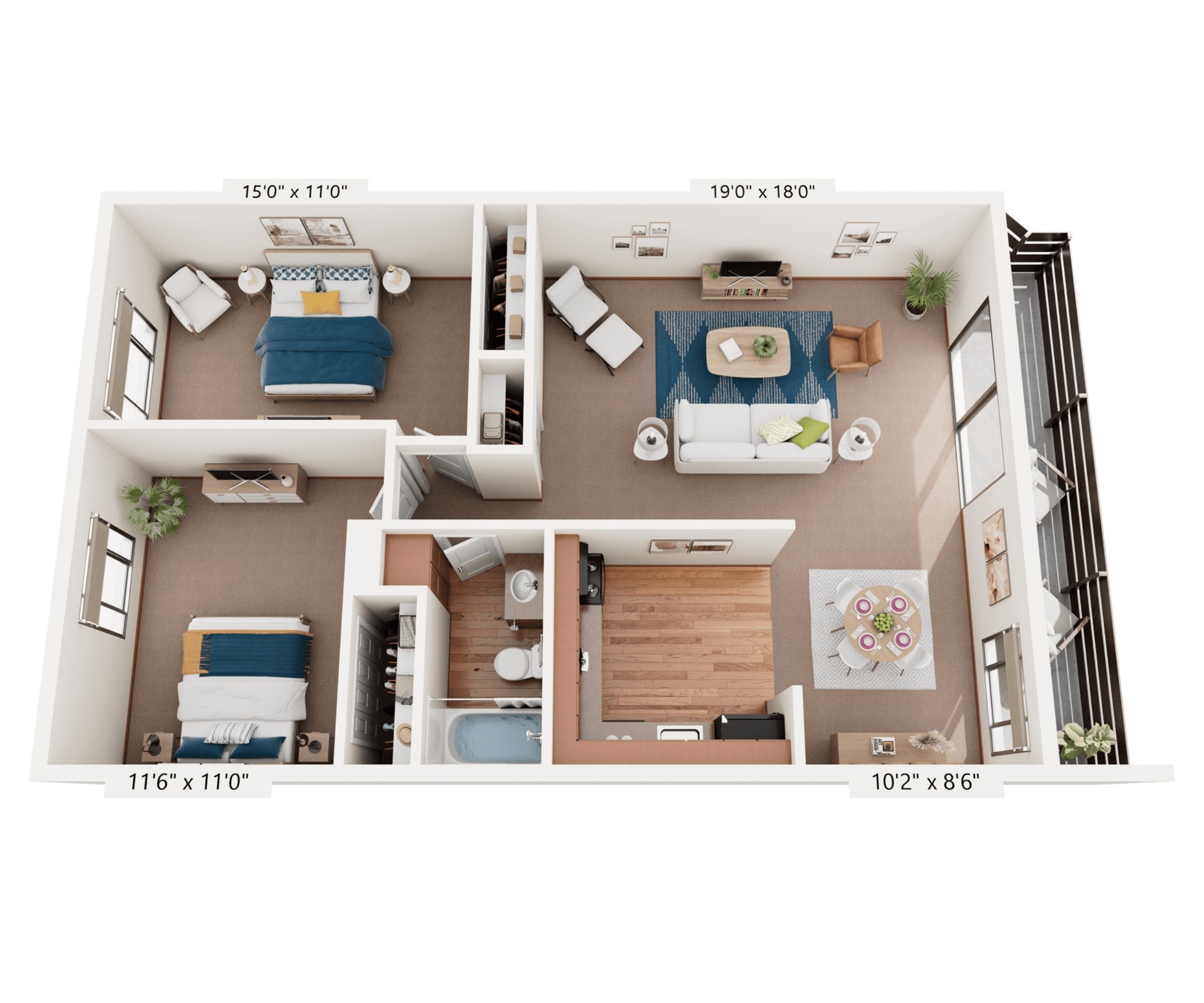 2 Bed, 1 Bath w/ Balcony or Patio floor plan at Quality Court