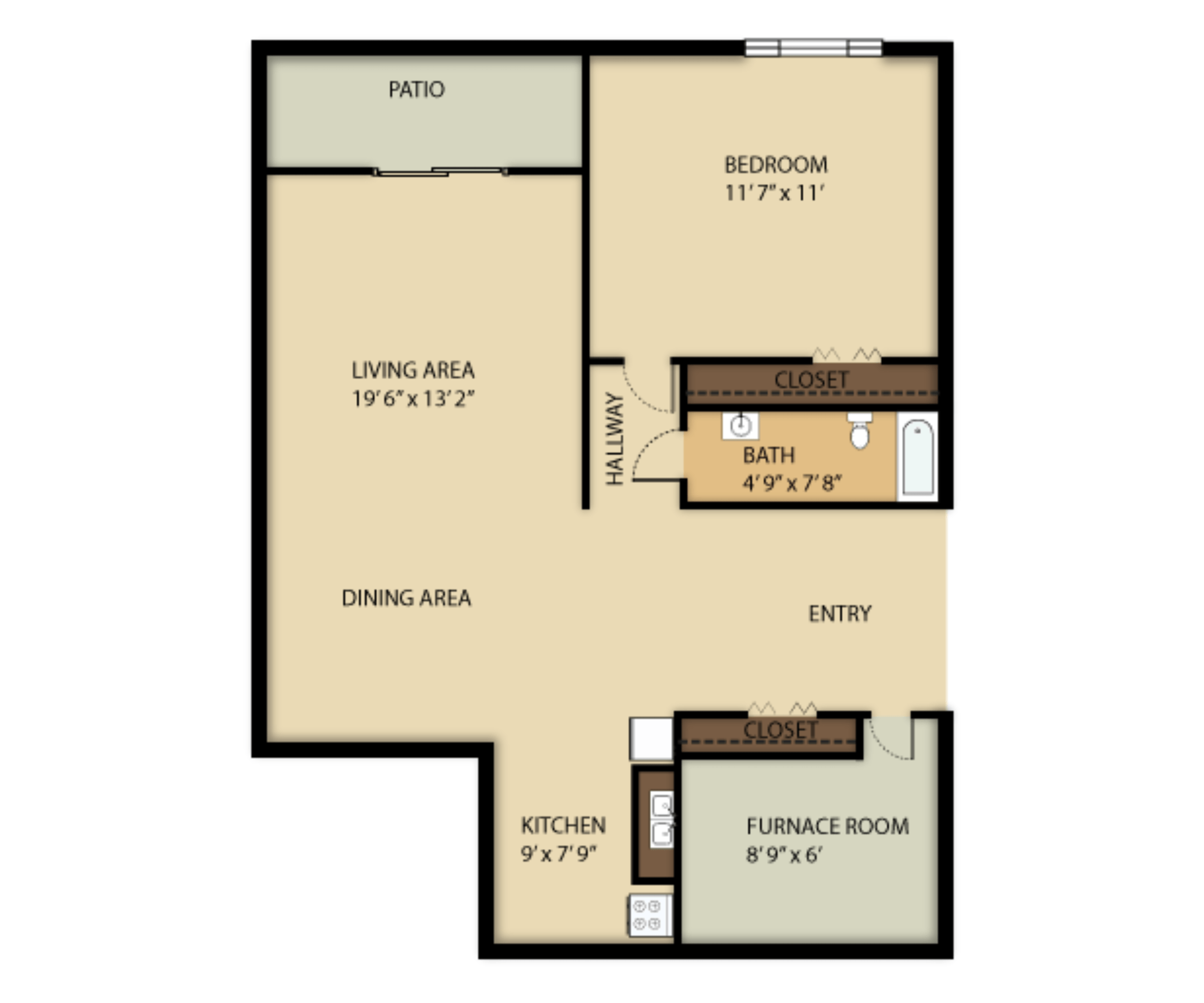 1 Bed   1 Bath floor plan at Roberta Gardens