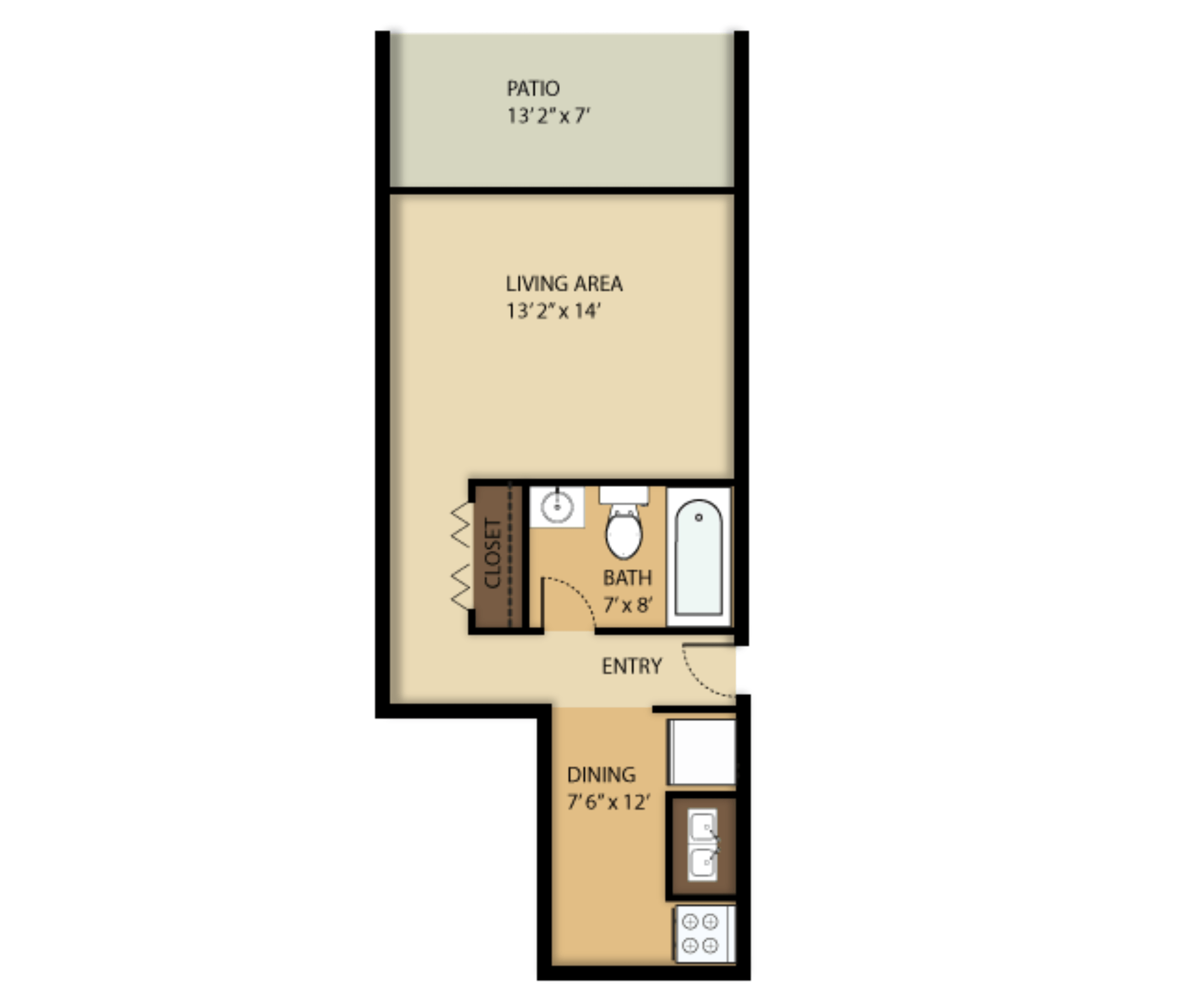Efficiency floor plan at Roberta Gardens