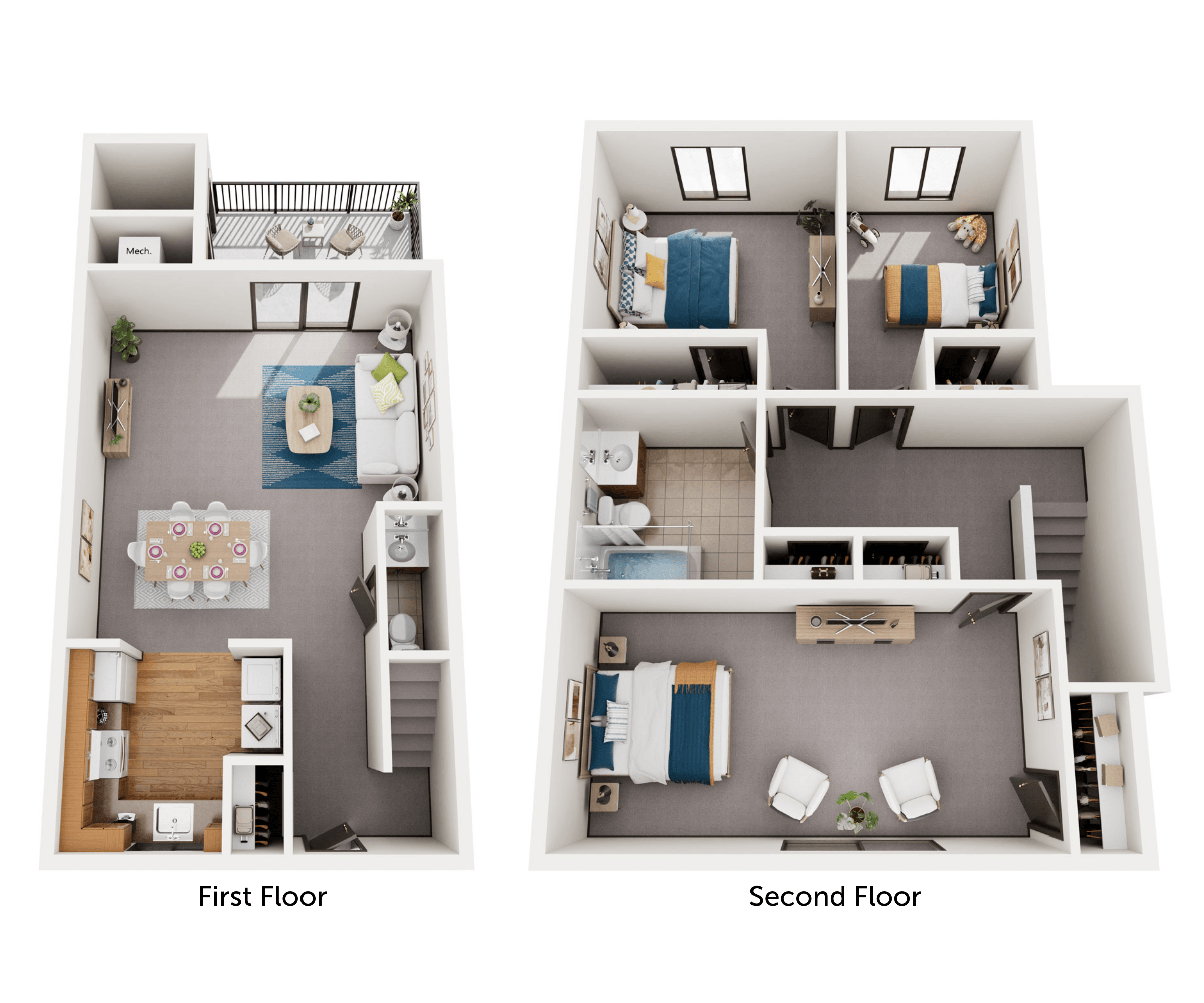 3 Bed   1.5 Bath Townhouse floor plan at Valley Park Townhomes