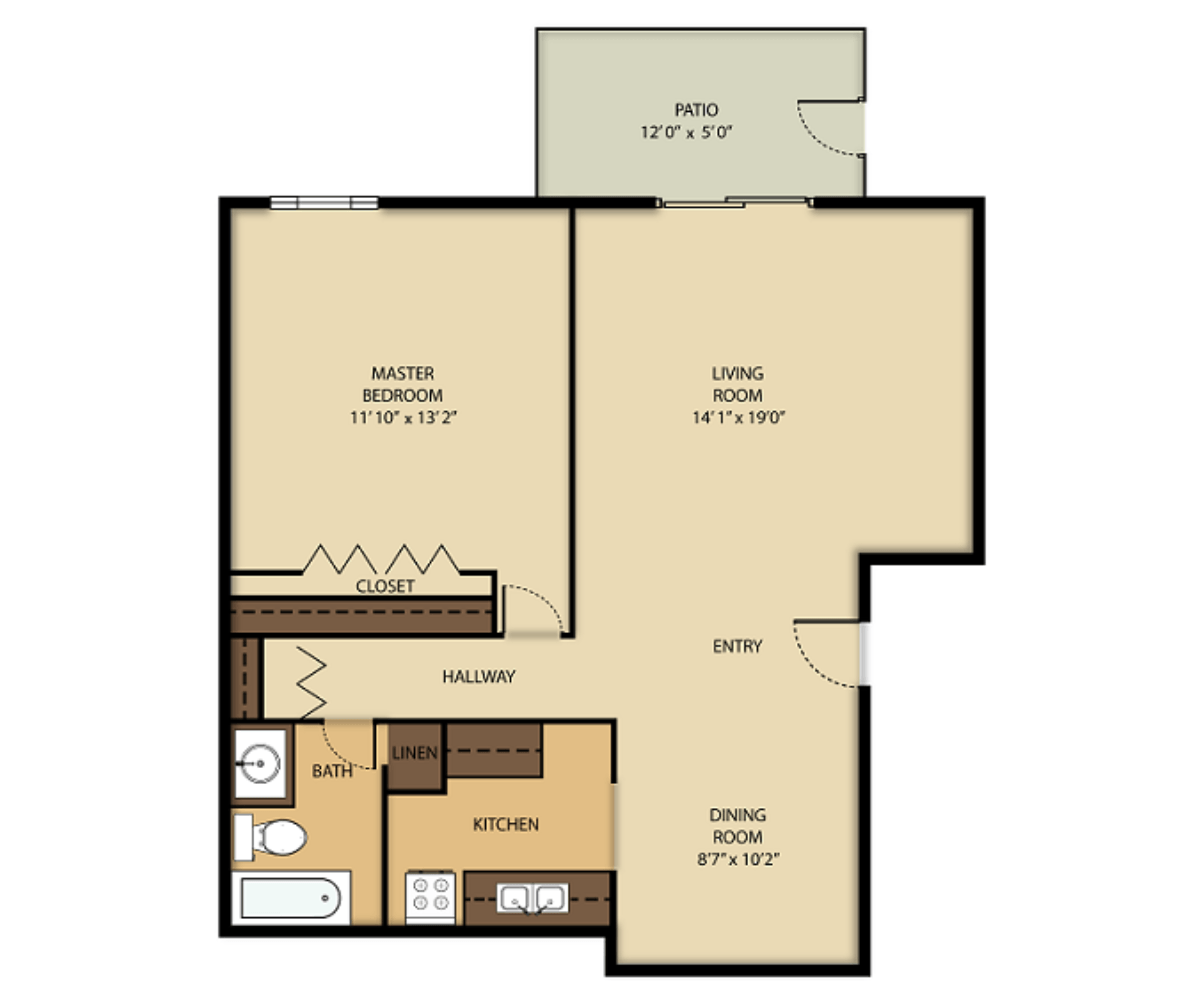 1 Bedroom + 1 Bathroom floor plan at White Oak Farms