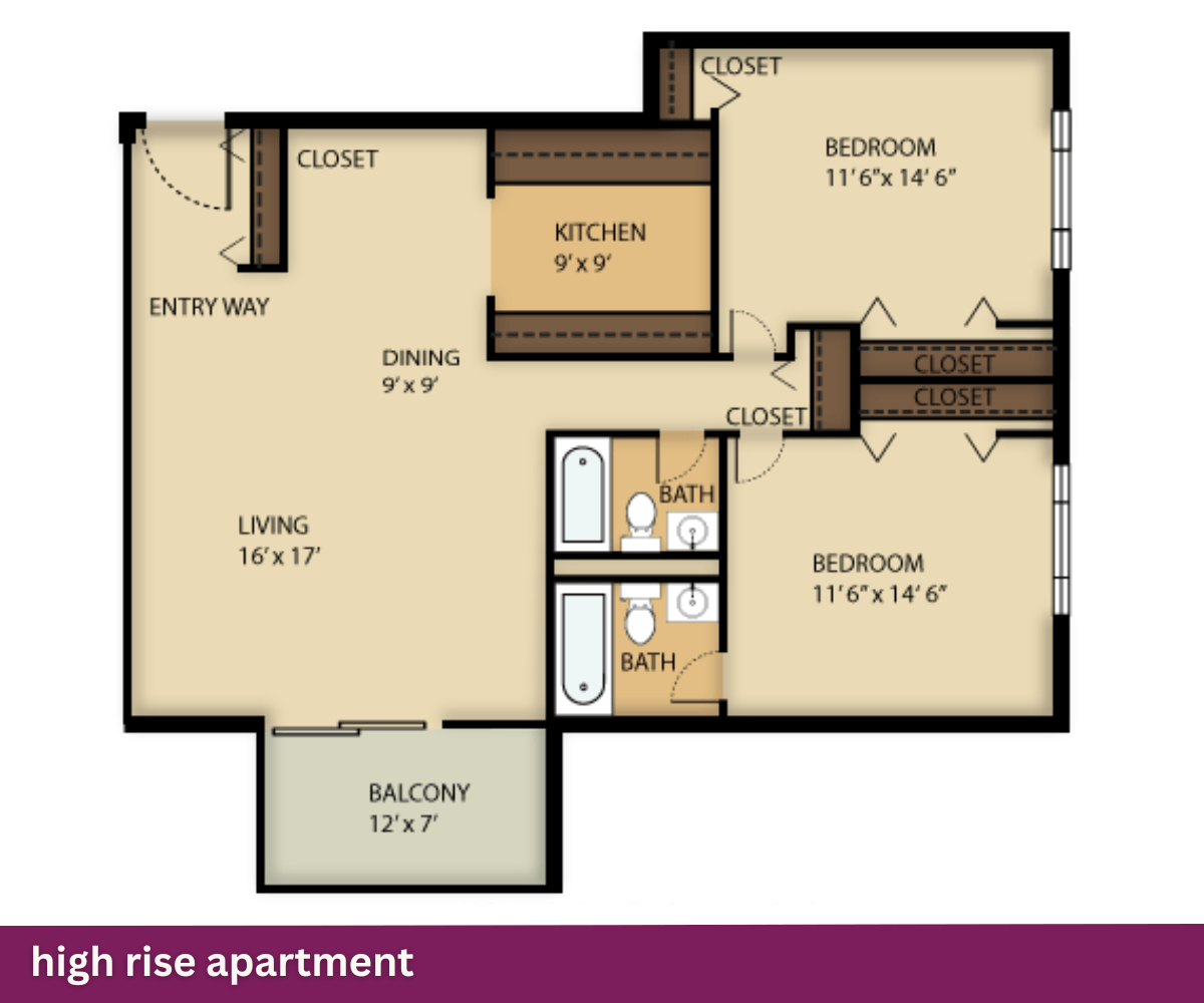 High Rise Apartment: 2 Bed + 2 Bath floor plan at White Oak Village