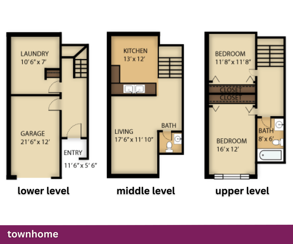 Townhome: 2 Bed + 1 Bath floor plan at White Oak Village