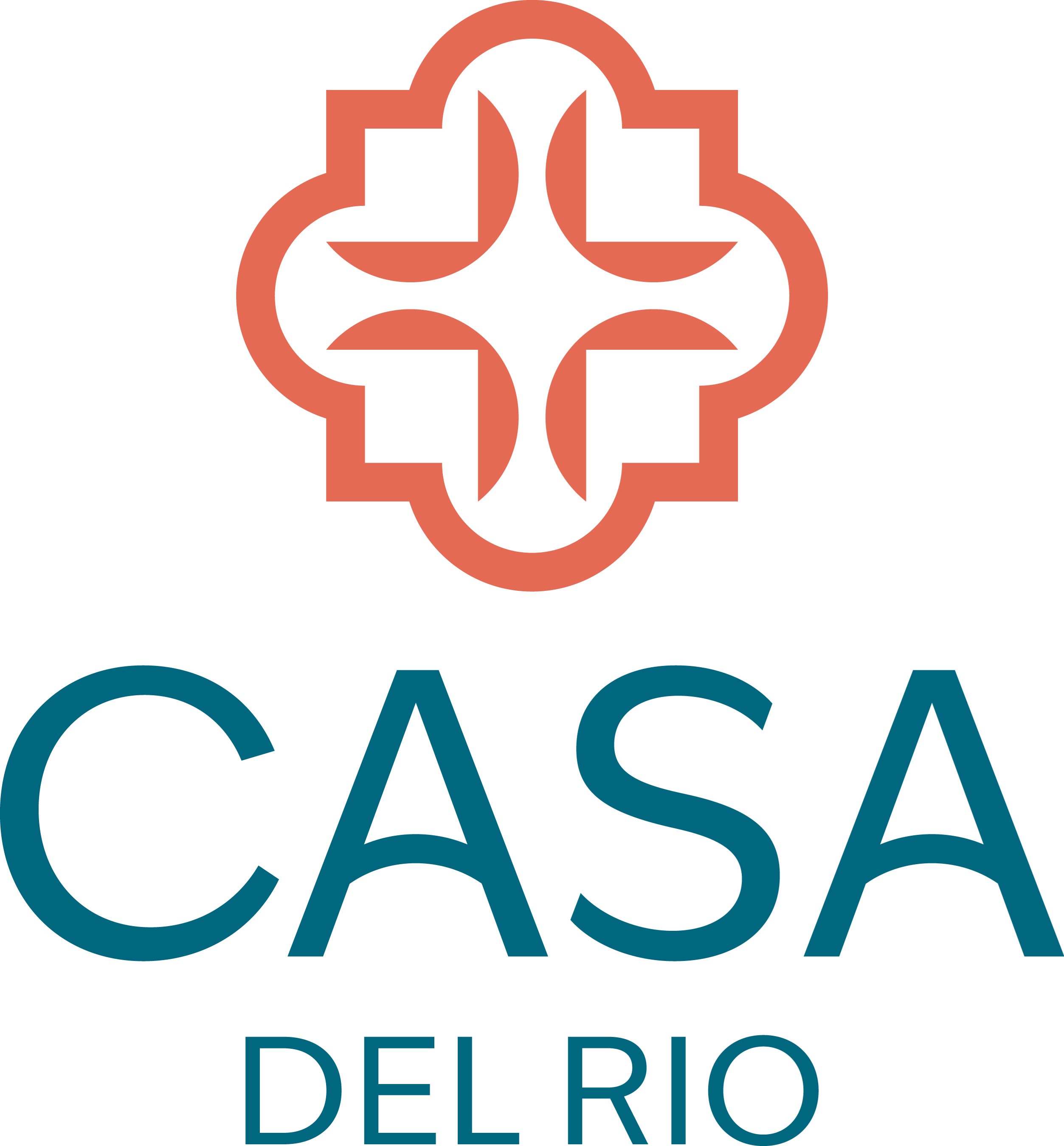 A graphic with a cross design and the words "CASA DEL RIO" written below it.