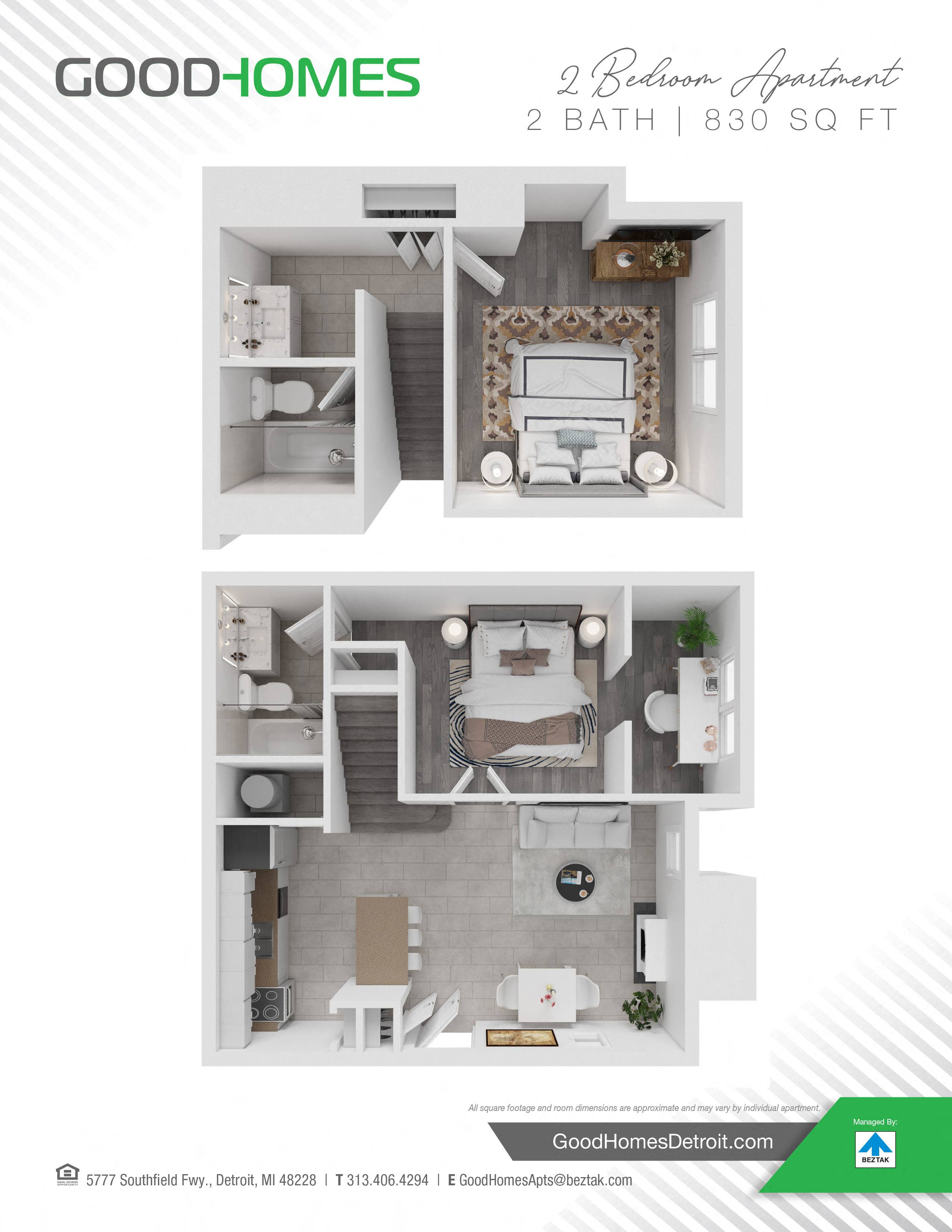 2 Bedroom 2 Bathroom floor plan