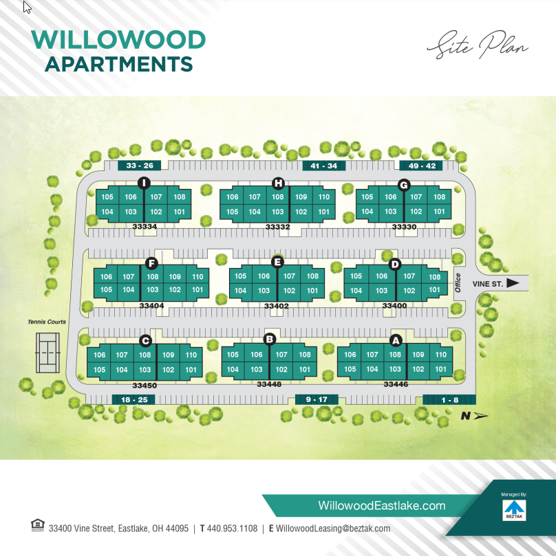 2 Bedroom Apartments in Eastlake OH Willowood Floor Plans
