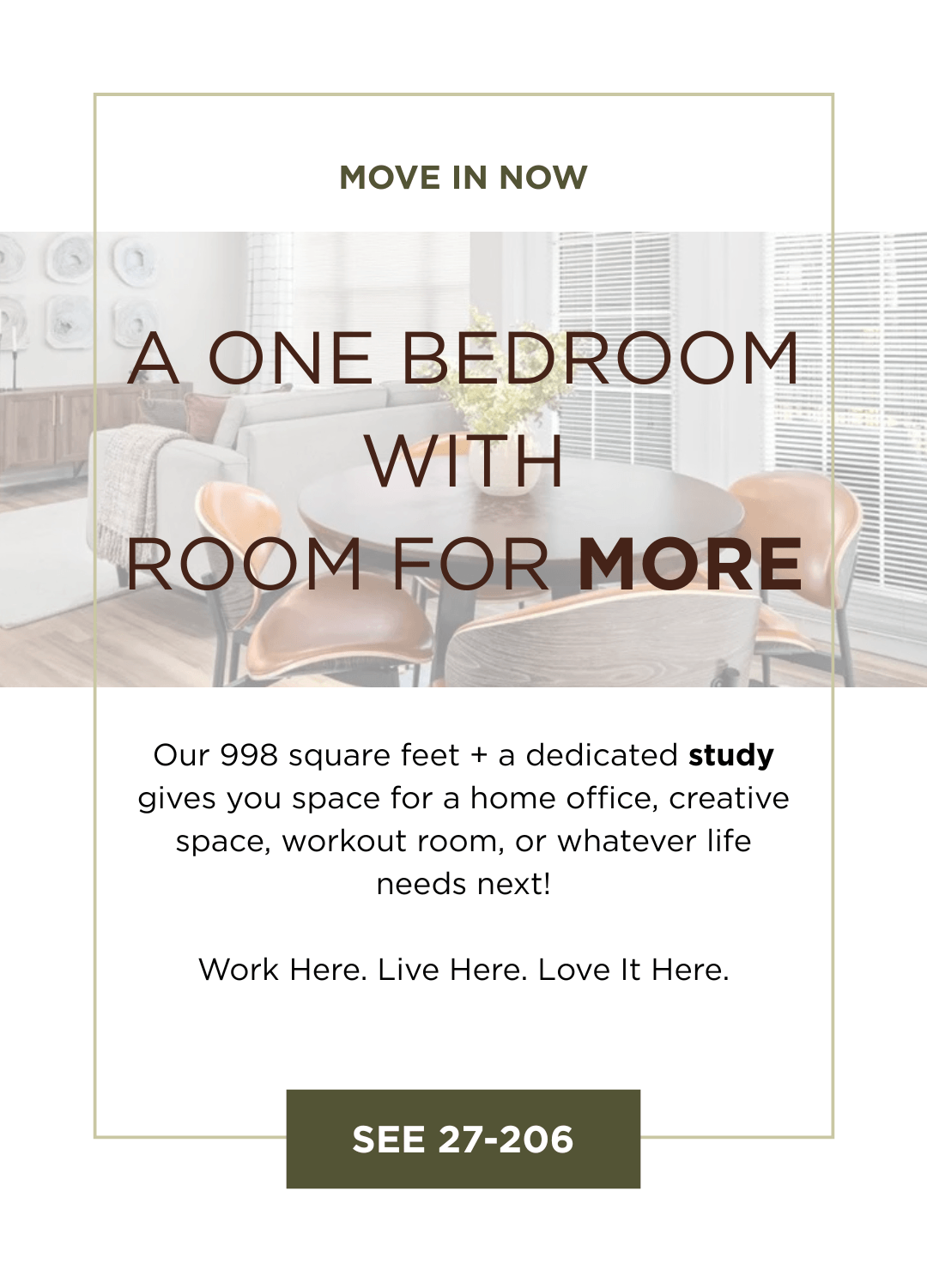 Special on 1-bedroom with a Study