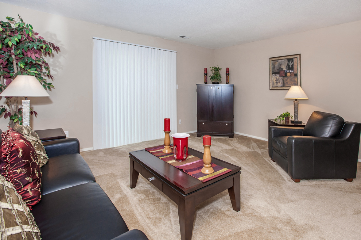 Living room at Preston Court Apartments, Overland Park