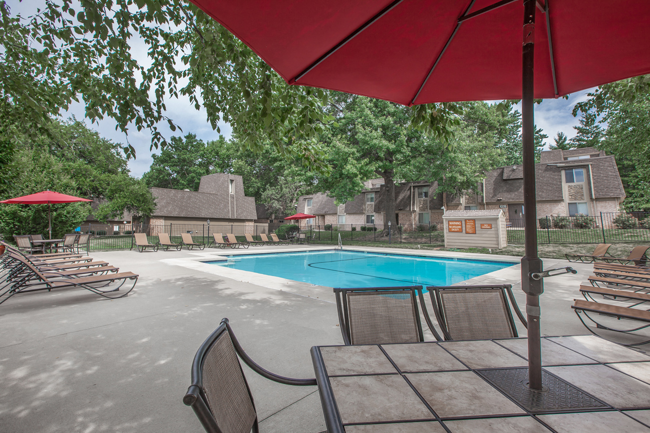 Pool patio at Preston Court Apartments, Overland Park, KS, 66212