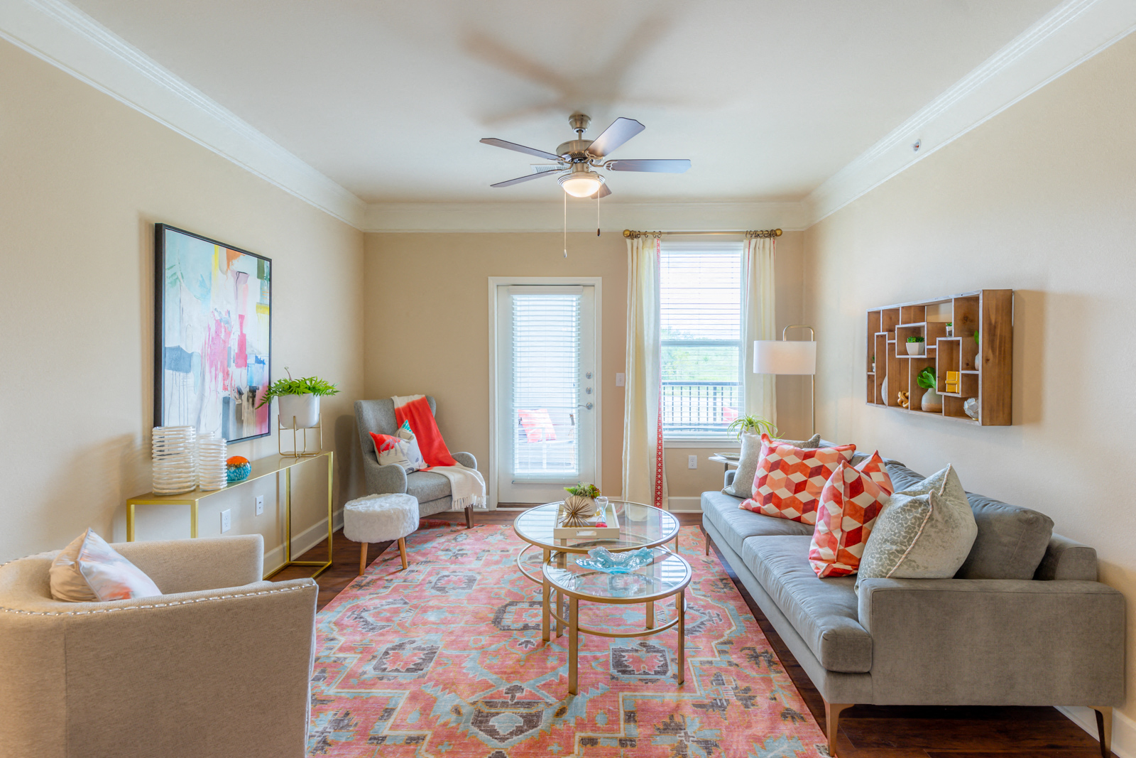 Living Room With Ceiling Fan at The Residences at Bluhawk Apartments, Overland Park, 66085