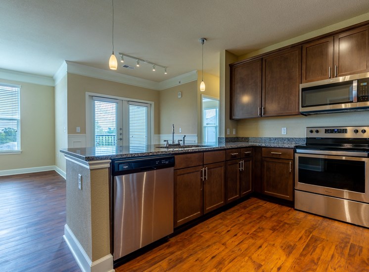 Chef-Inspired Kitchens Feature Stainless Steel Appliances at The Residences at Bluhawk Apartments, Overland Park, KS