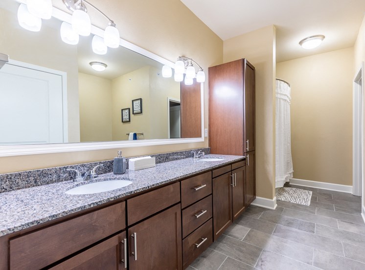 Bathroom With Vanity Lights at The Residences at Bluhawk Apartments, Overland Park