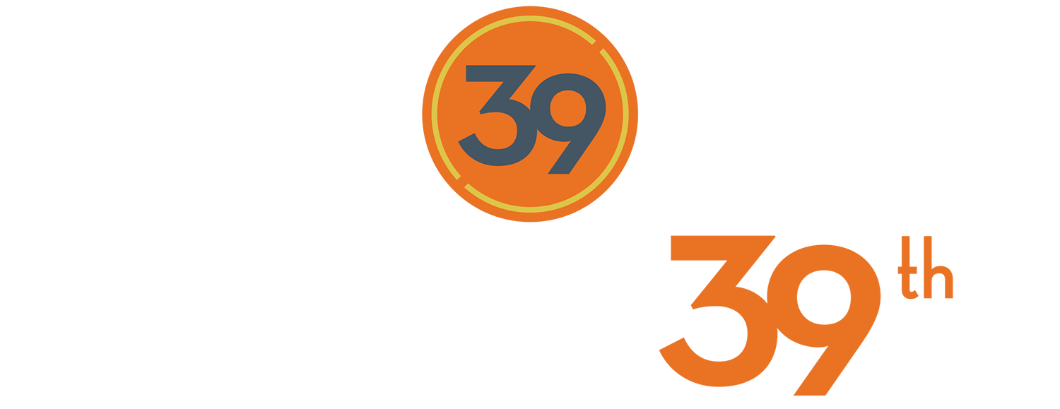 A black background with white and orange text reading