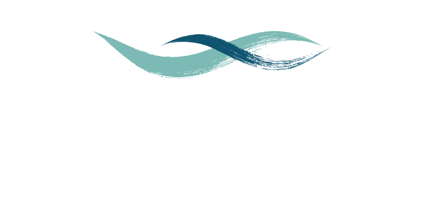 The image is a logo for River Mews Apartments.