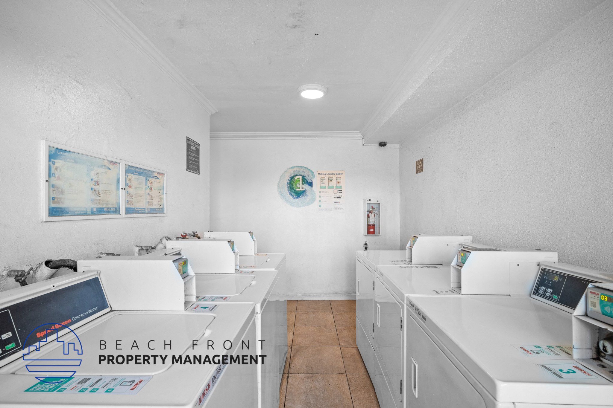 A white room with a sign that says