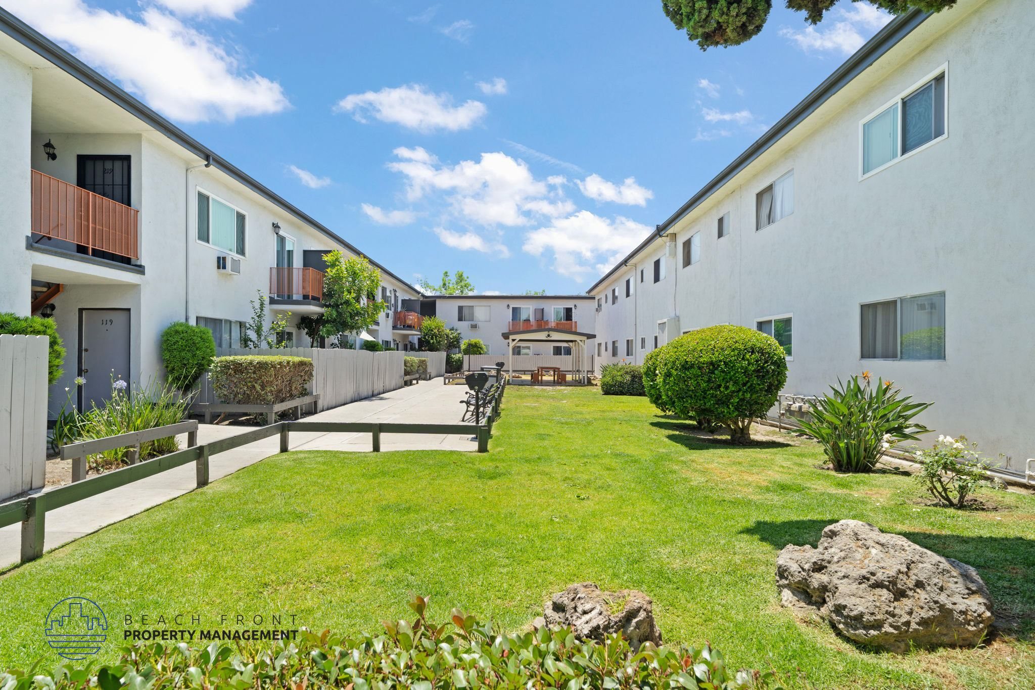 A sunny day at the beachfront property management.