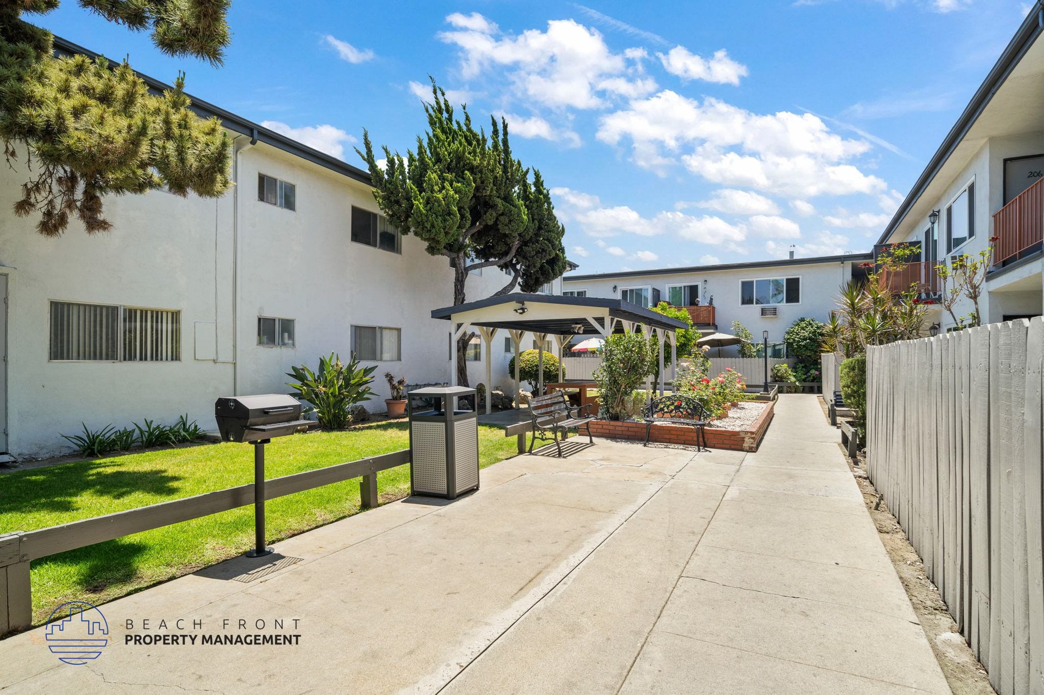 A sunny day at the beach front property management.