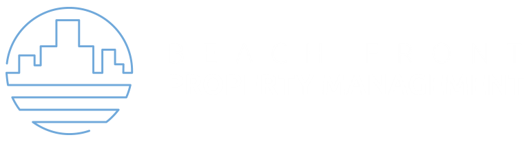 A logo with the words Beach Front Property Management.