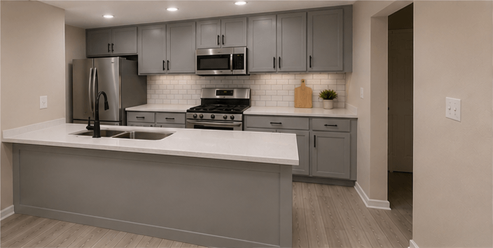 Renovated A2R townhome kitchen at Alaire at Morningside