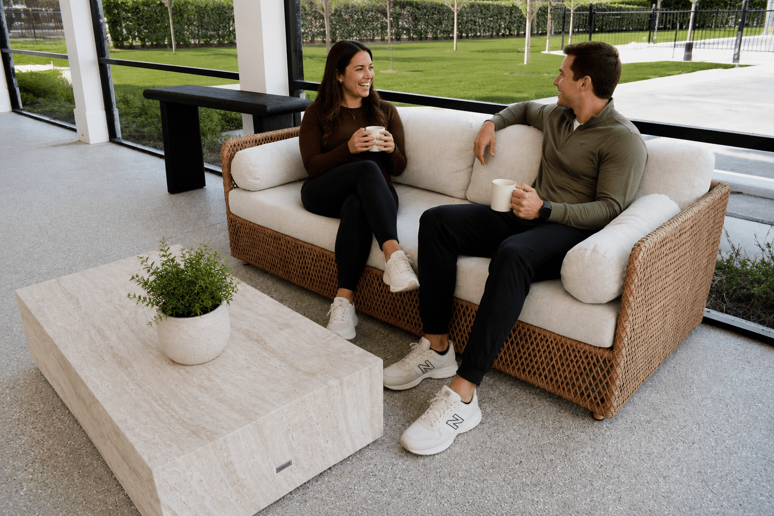 Residents enjoying outdoor seating at The Ascot