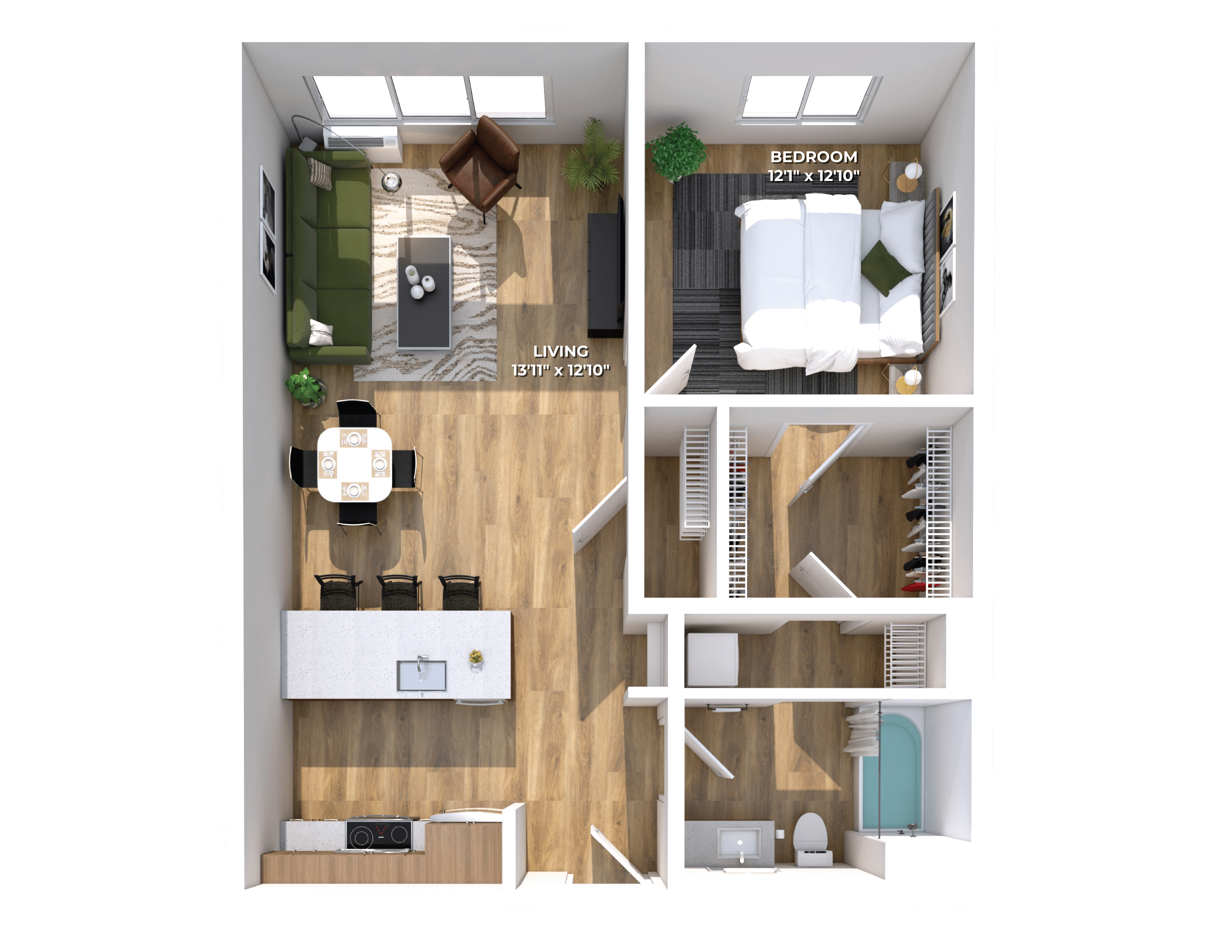 Floor plan layout diagram for One Bedroom B1