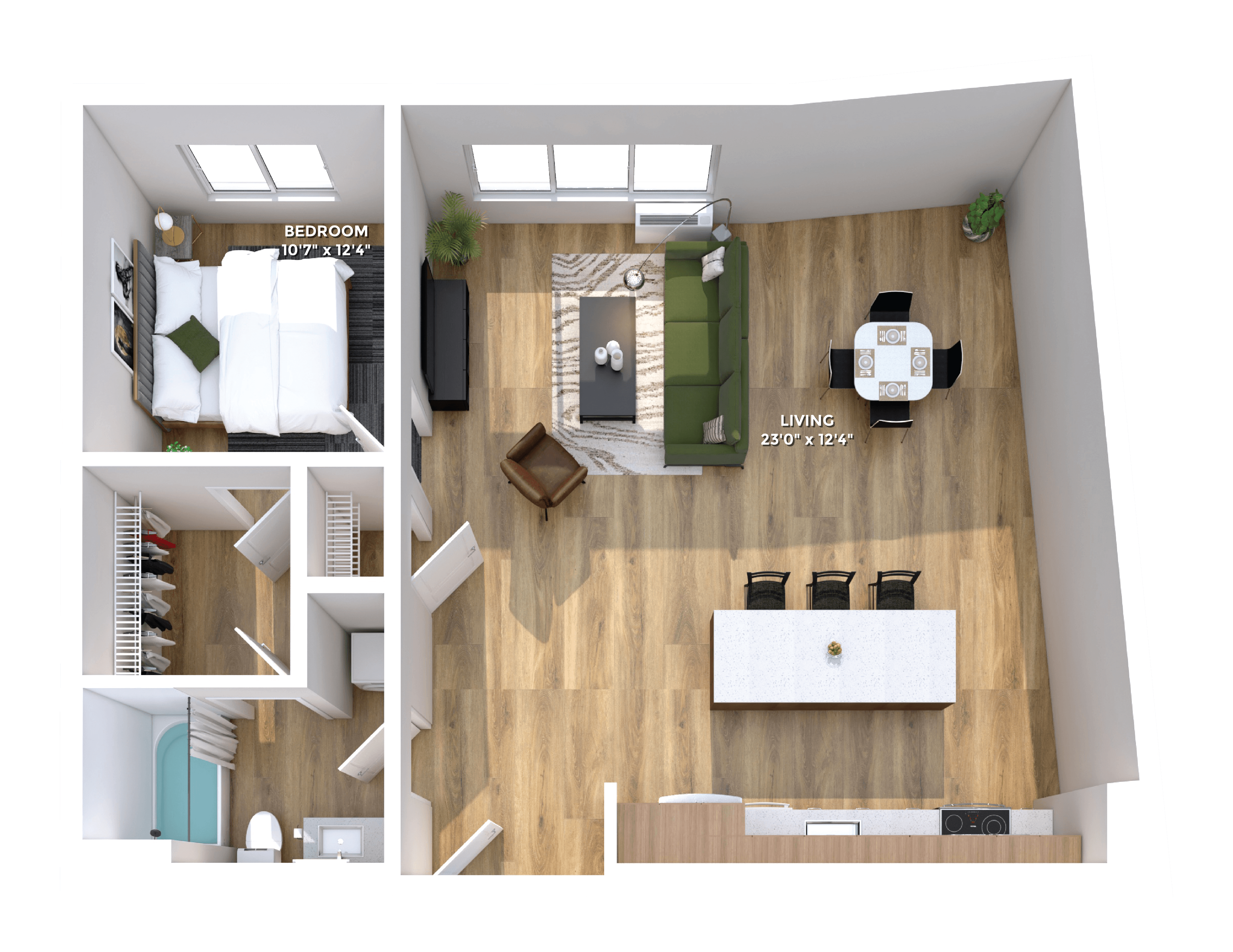 Floor plan layout diagram for One Bedroom B4