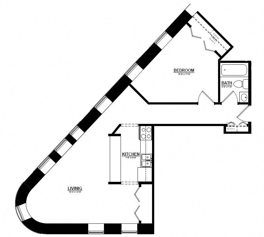 One Bedroom L floor plan