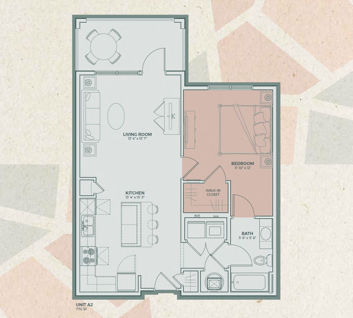 A2 - 1 Bedroom floor plan