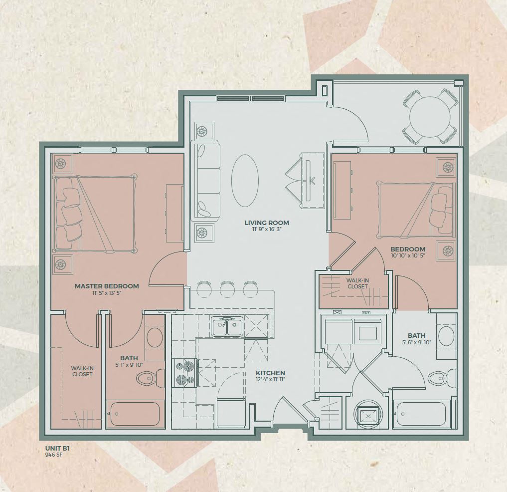 B1 - 2 Bedroom floor plan