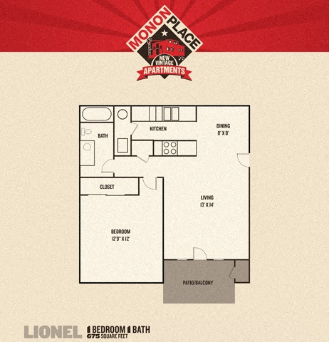 Monon Place I - 1 Bedroom floor plan