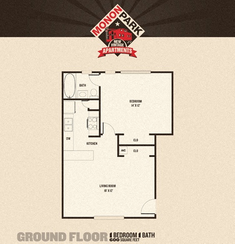 Monon Park - 1 Bedroom floor plan