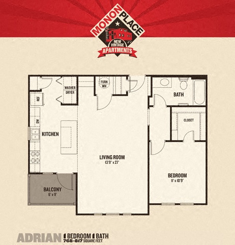 Monon Place II - 1 Bedroom floor plan