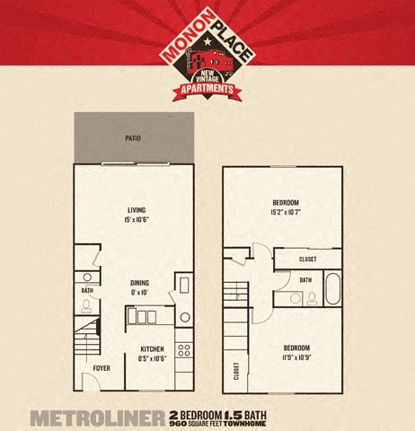Monon Place I - 2 Bedroom Townhome floor plan