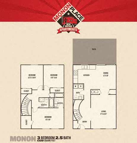 Monon Place I - 3 Bedroom Townhome floor plan