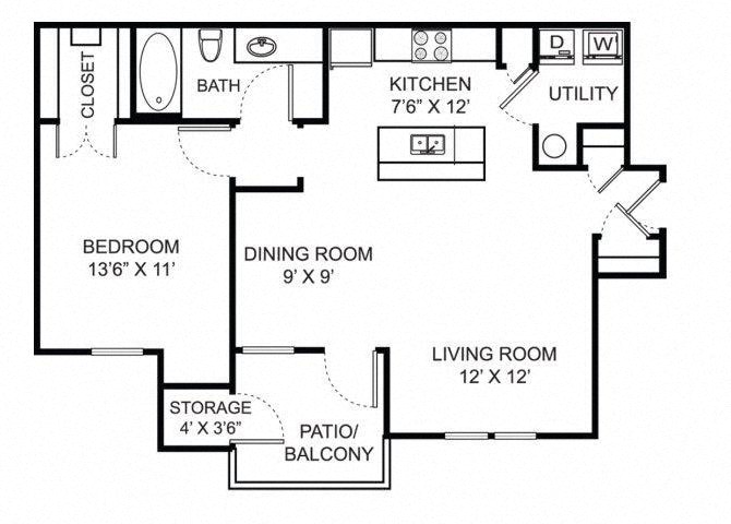 One Bedroom - A2 (1.10 B) floor plan