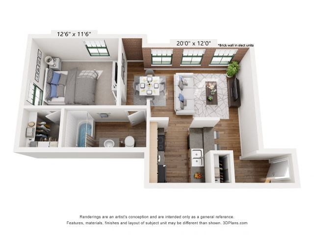 Harness Factory Lofts and Apartments One Bedroom B and C floor plan